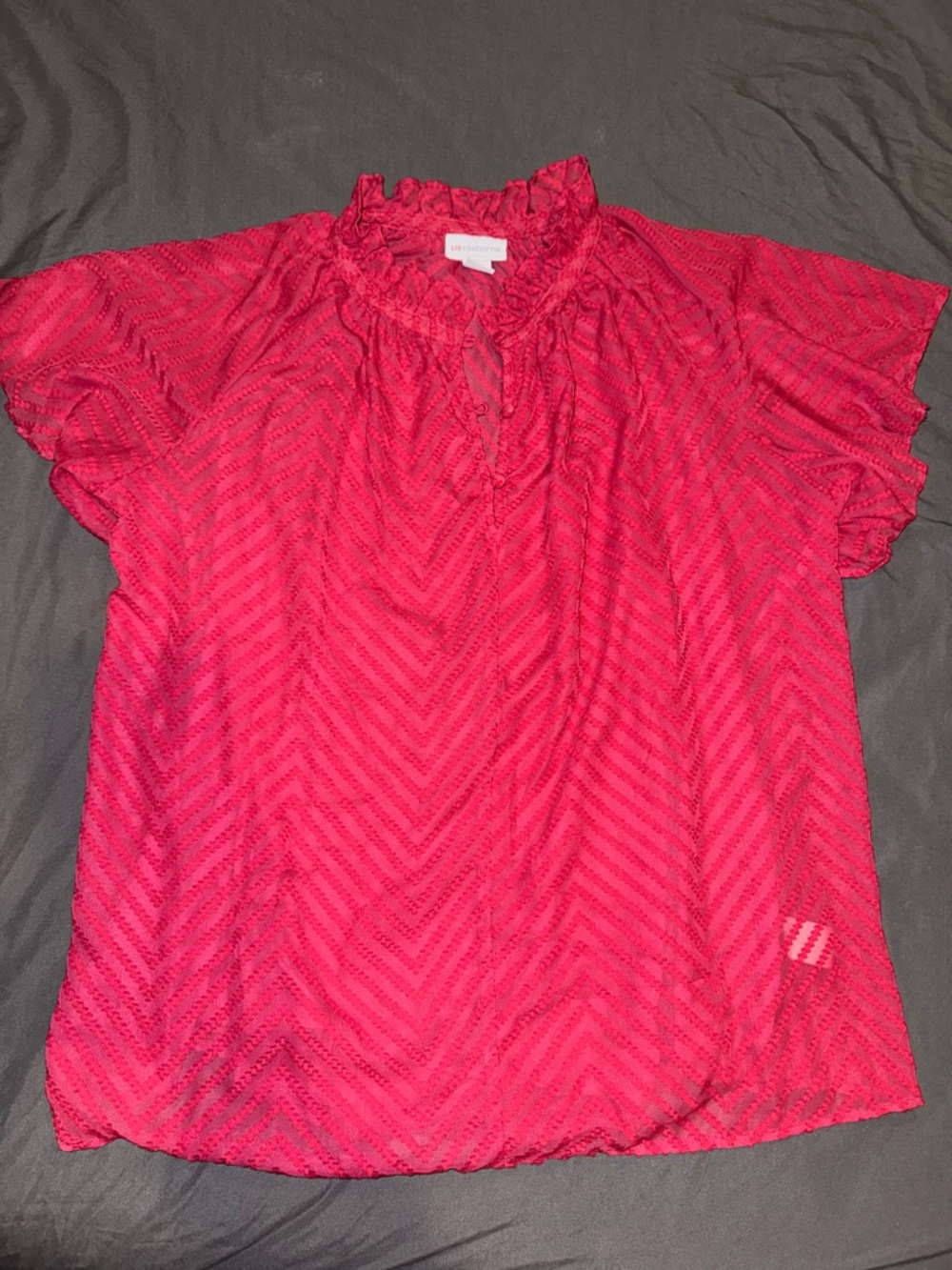 Liz Claiborne Hot Pink Ruffle Neck Flutter Sleeve Blouse